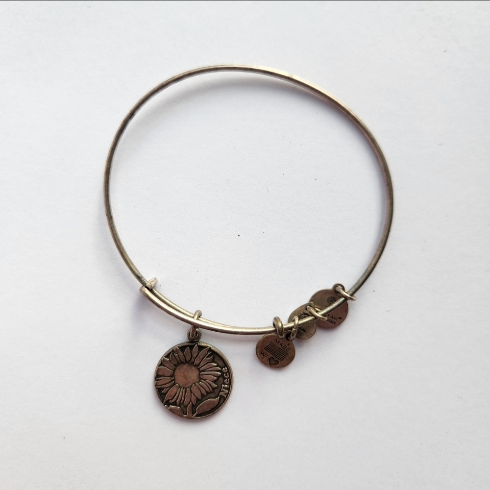 Alex and Ani Neice Sunflower Charm Bracelet Bangle Silver